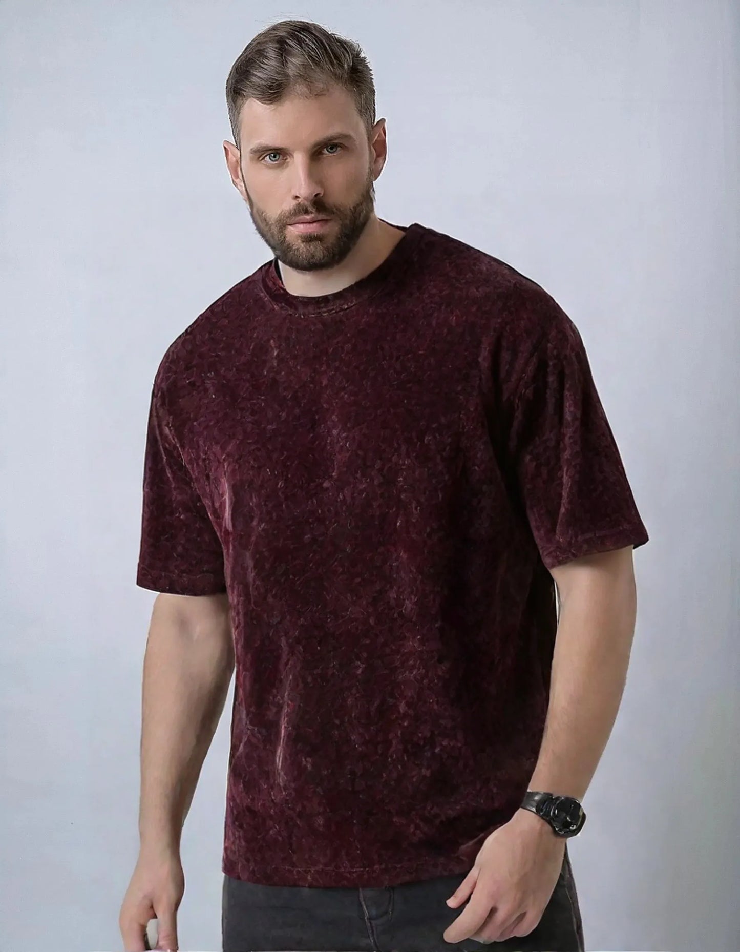 Maroon Acid Wash Oversized Classic Tee
