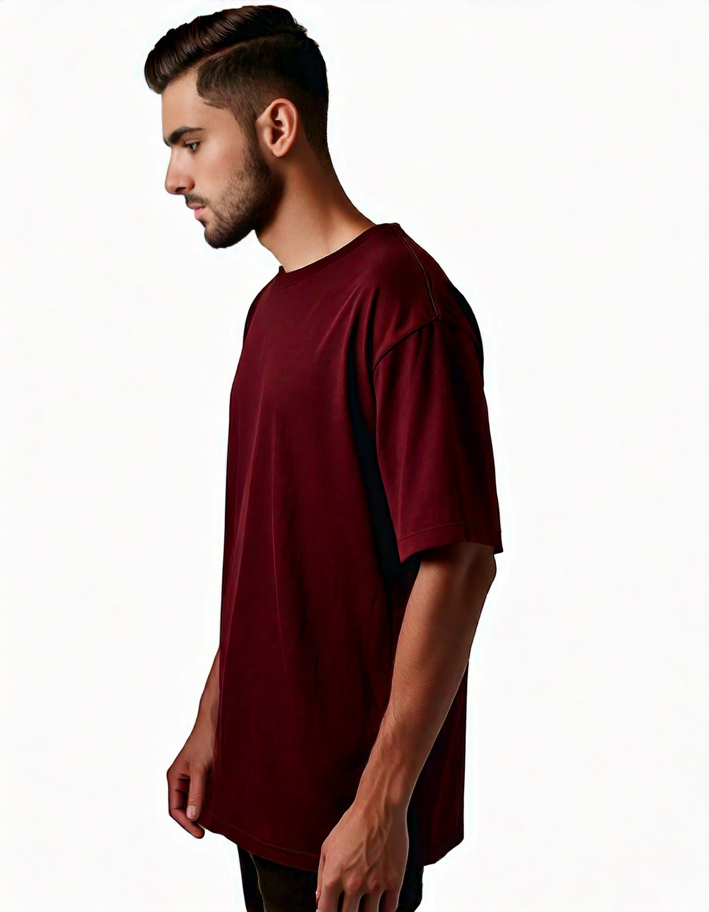 Maroon French Terry Cotton Oversized Tee