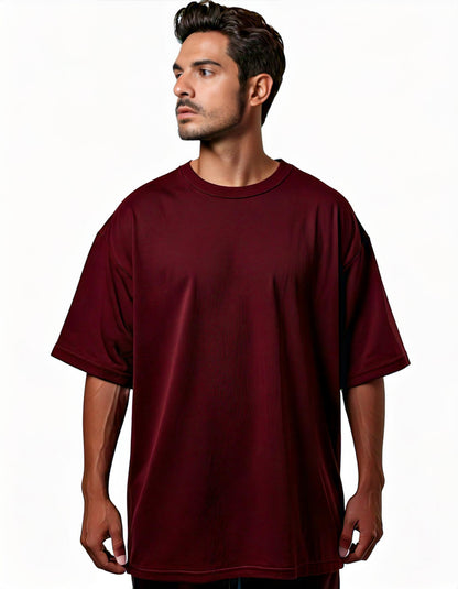 Maroon French Terry Cotton Oversized Tee