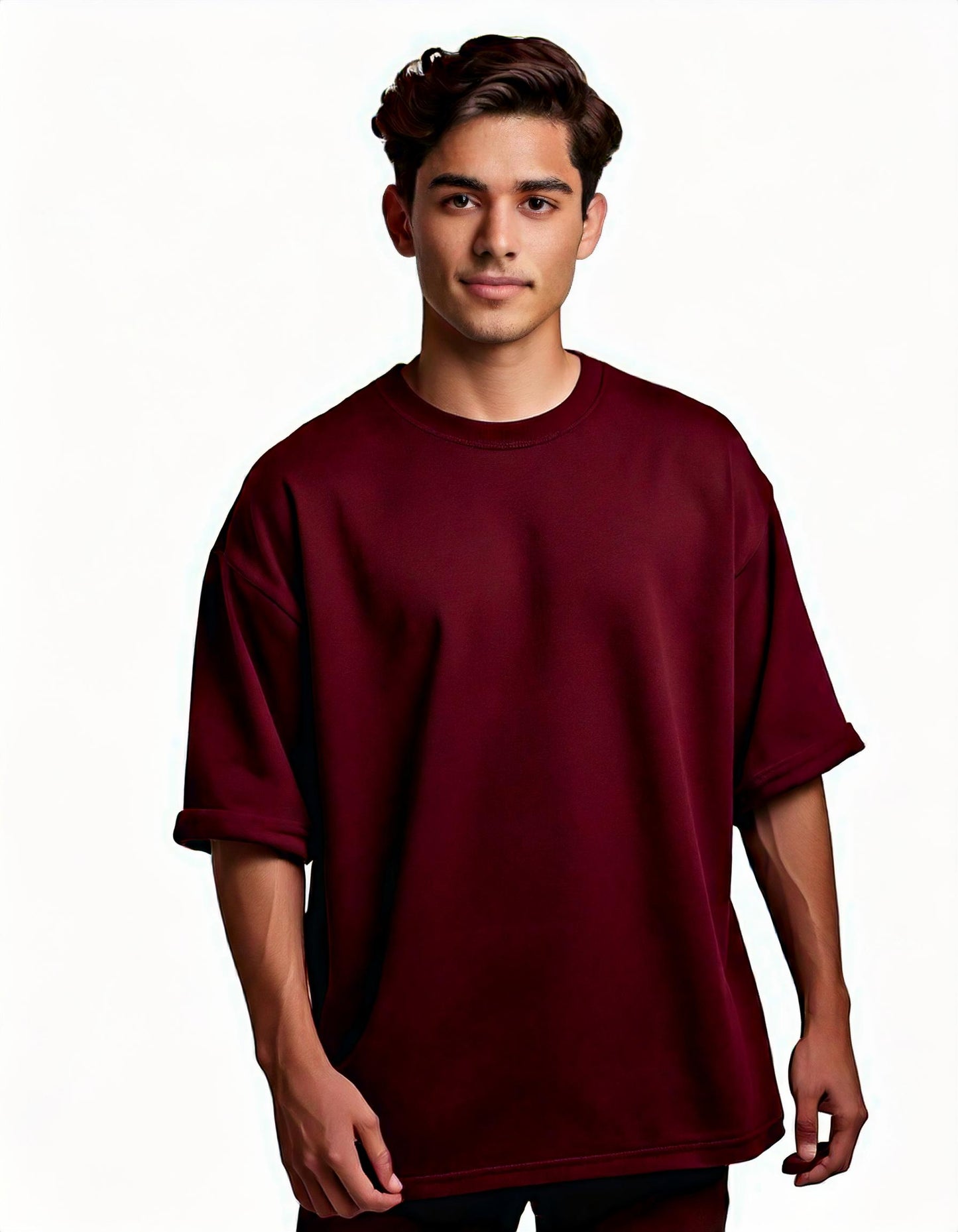 Maroon French Terry Cotton Oversized Tee