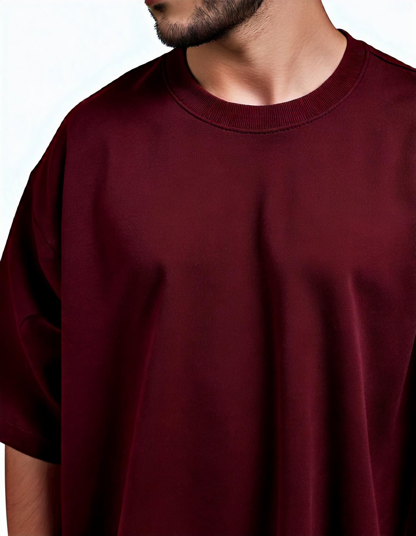 Maroon French Terry Cotton Oversized Tee