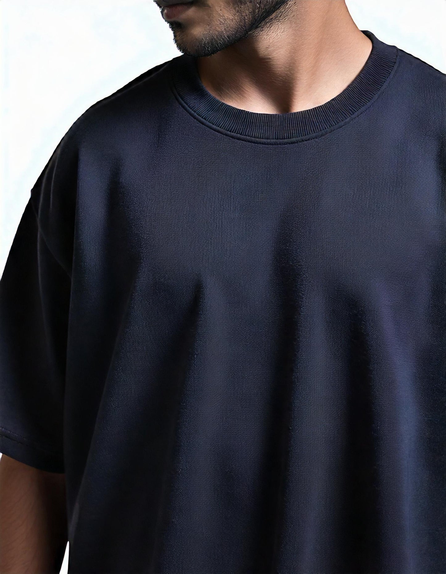 Navy Blue Terry Cotton Oversized T-Shirt