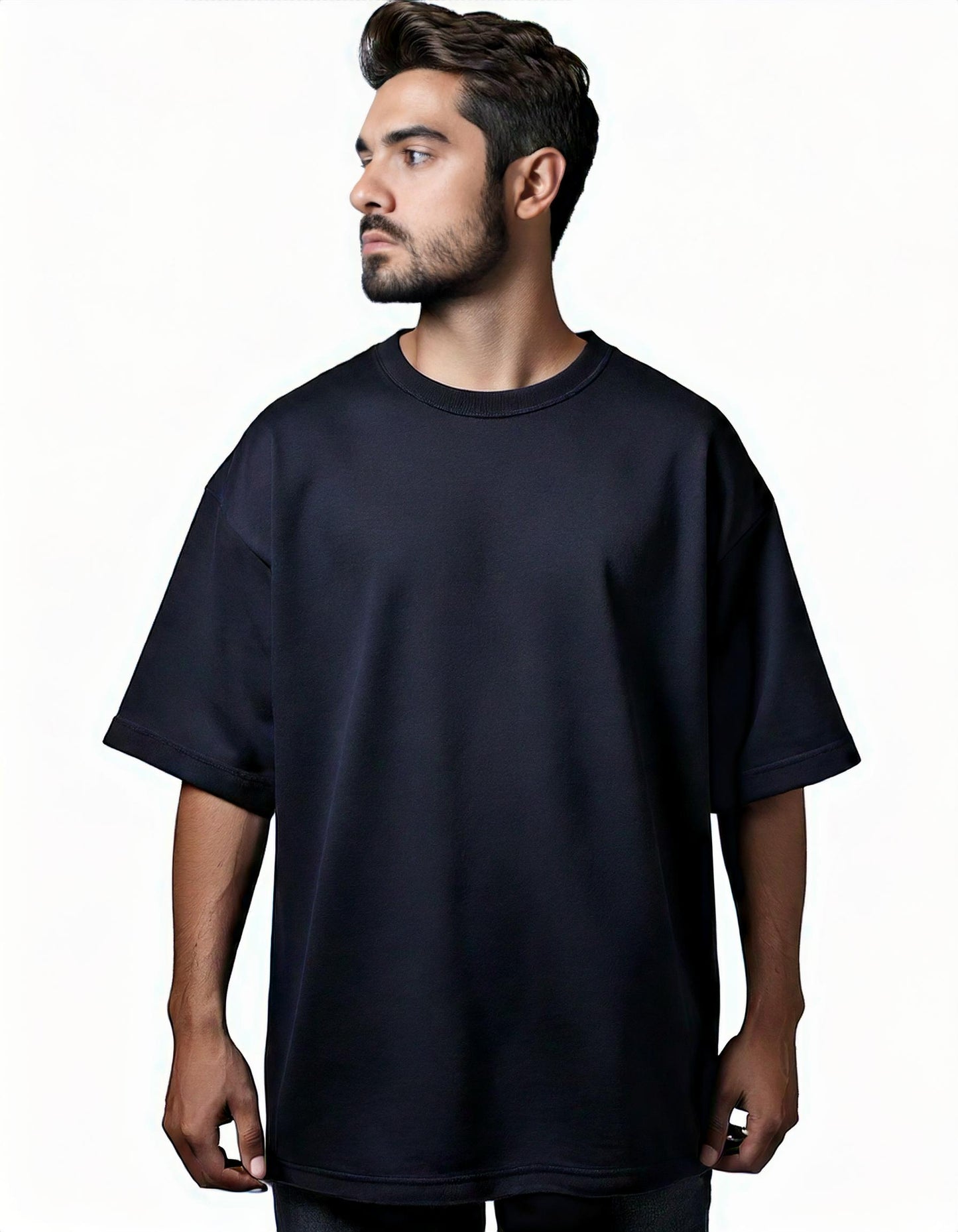 Navy Blue Terry Cotton Oversized T-Shirt