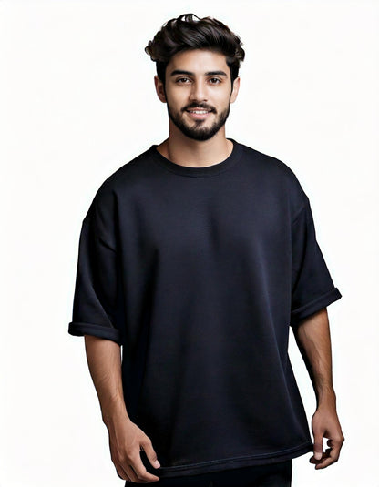 Navy Blue Terry Cotton Oversized T-Shirt